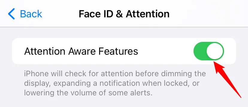 Tắt công tắc tính năng Nhận biết sự chú ý (Attention-Aware Features) trên iPhone
