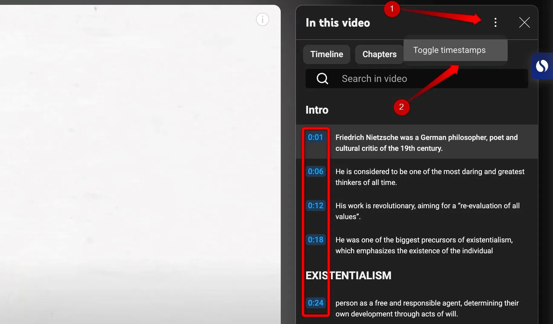 Tắt dấu thời gian để làm gọn cửa sổ bản chép lời trên YouTube