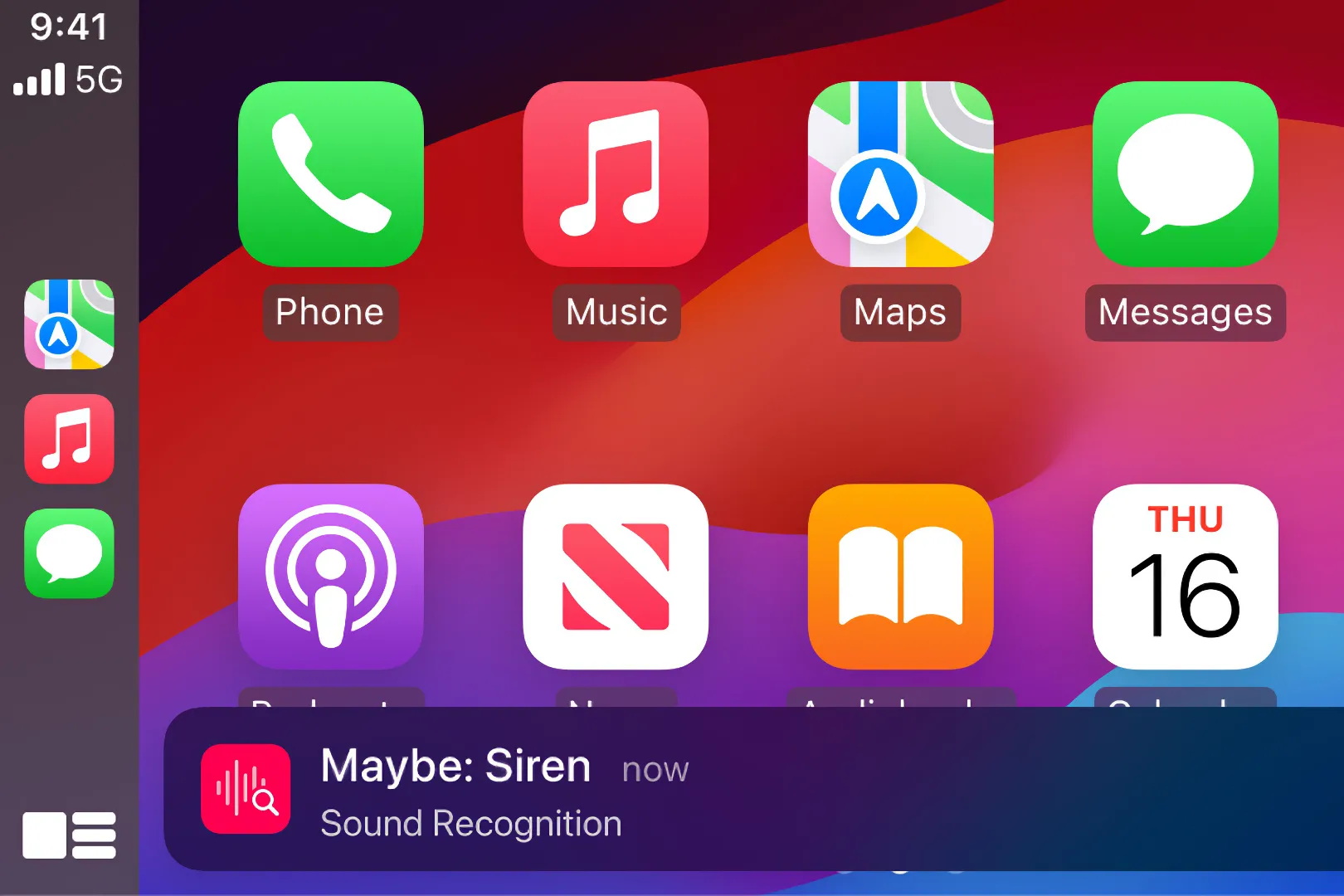 Thông báo nhận diện âm thanh của CarPlay trên nền hình nền tùy chỉnh mới