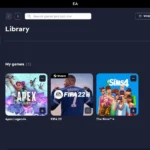 Thư viện game trên ứng dụng EA app dành cho Windows 11, hiển thị các trò chơi sẵn sàng để truy cập.