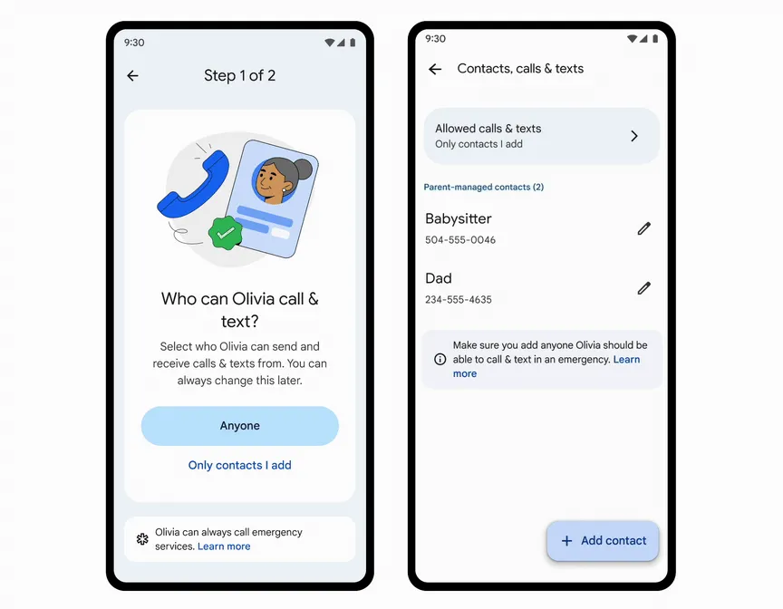 Tính năng quản lý danh bạ do phụ huynh kiểm soát trong Google Family Link đảm bảo an toàn liên lạc cho trẻ