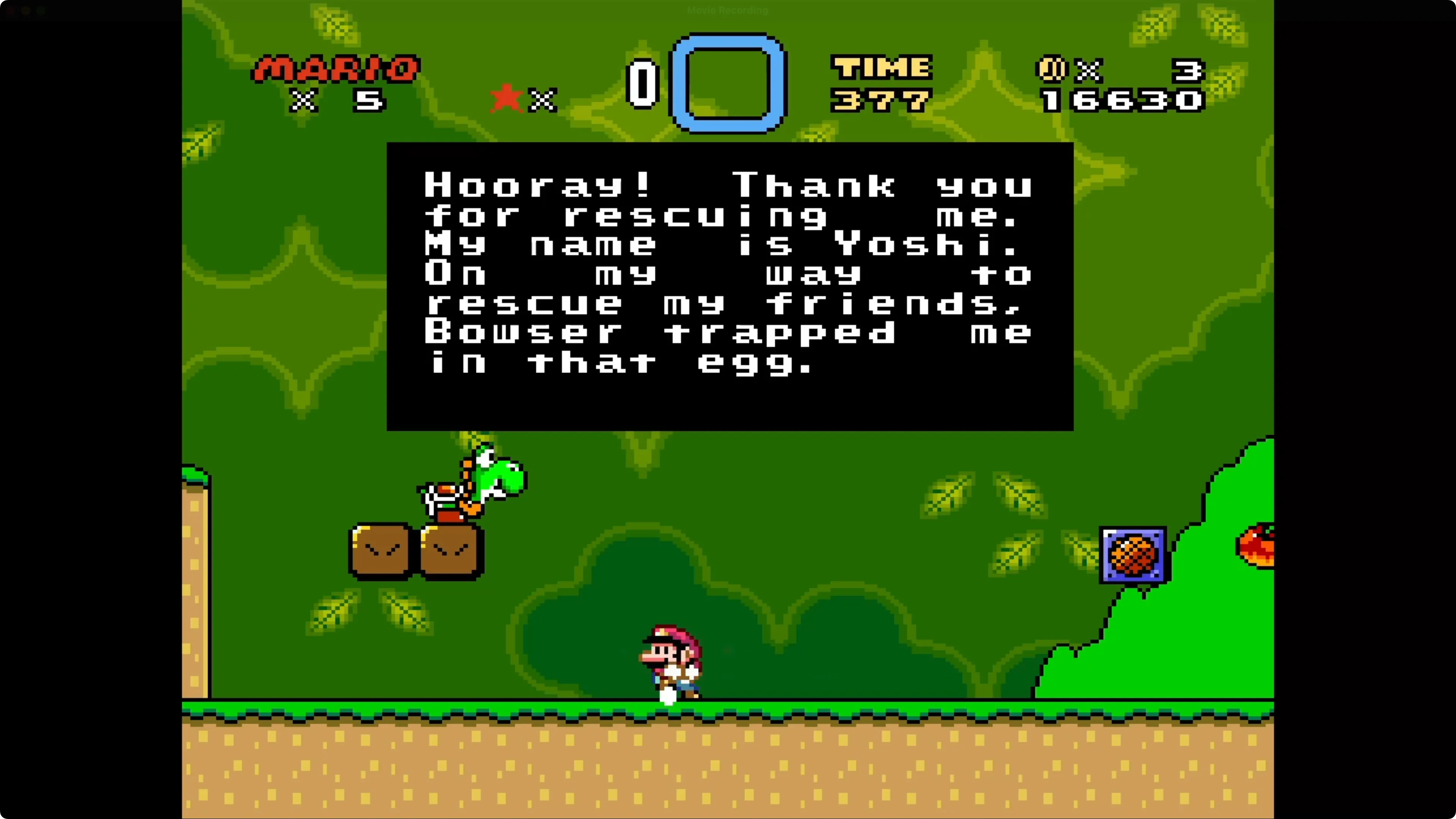 Trò chơi Super Mario World trên SNES đang chạy trên Apple TV, cho thấy trải nghiệm chơi game giả lập với vấn đề âm thanh