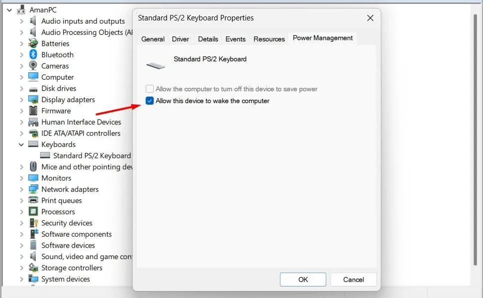 Tùy chọn &quot;Cho phép thiết bị này đánh thức máy tính&quot; trong Quản lý nguồn điện trên Windows 11