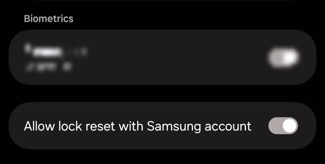Tùy chọn đặt lại Samsung Secure Folder bằng tài khoản Samsung.