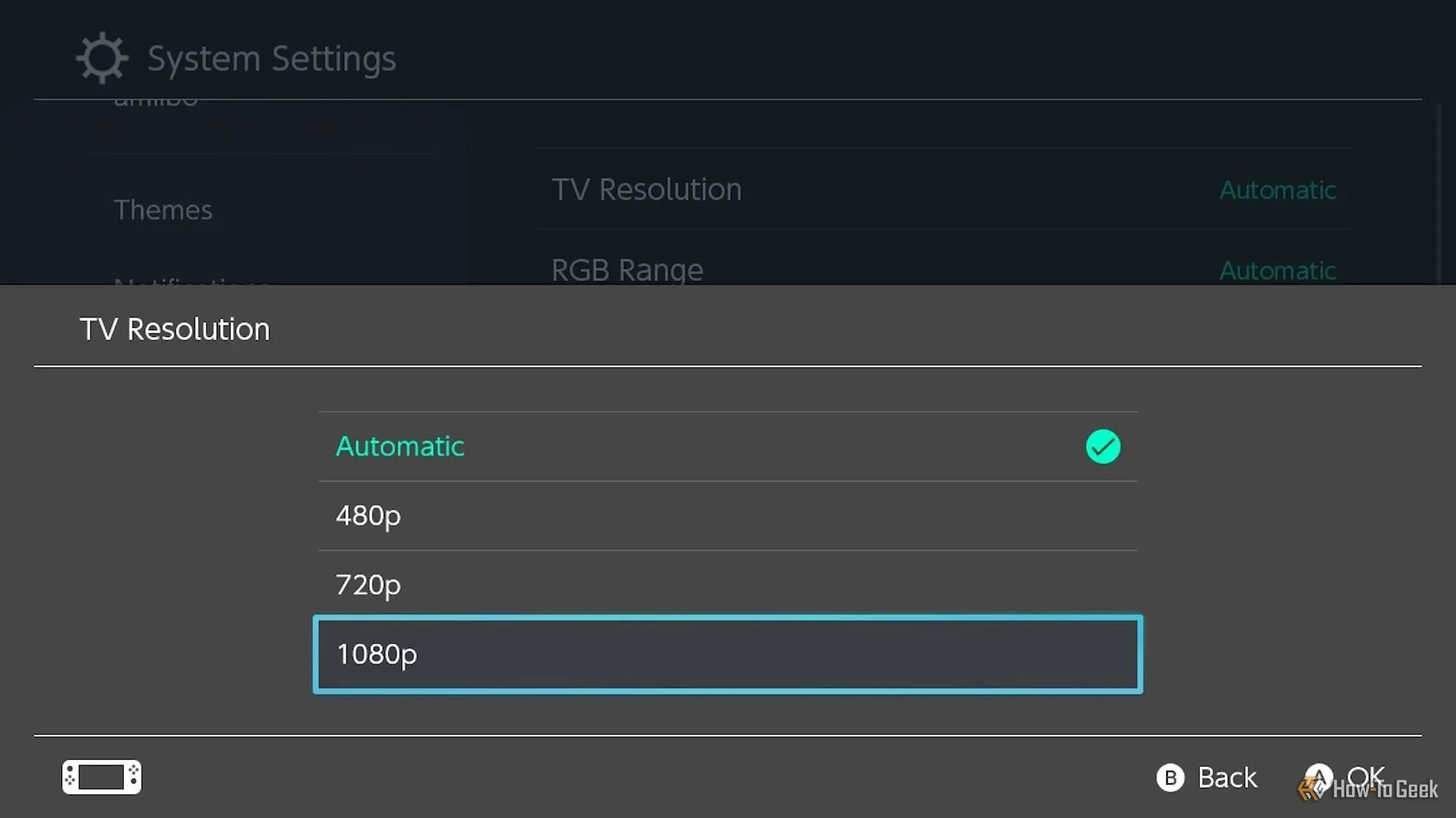 Tùy chọn độ phân giải cho cài đặt TV của Nintendo Switch
