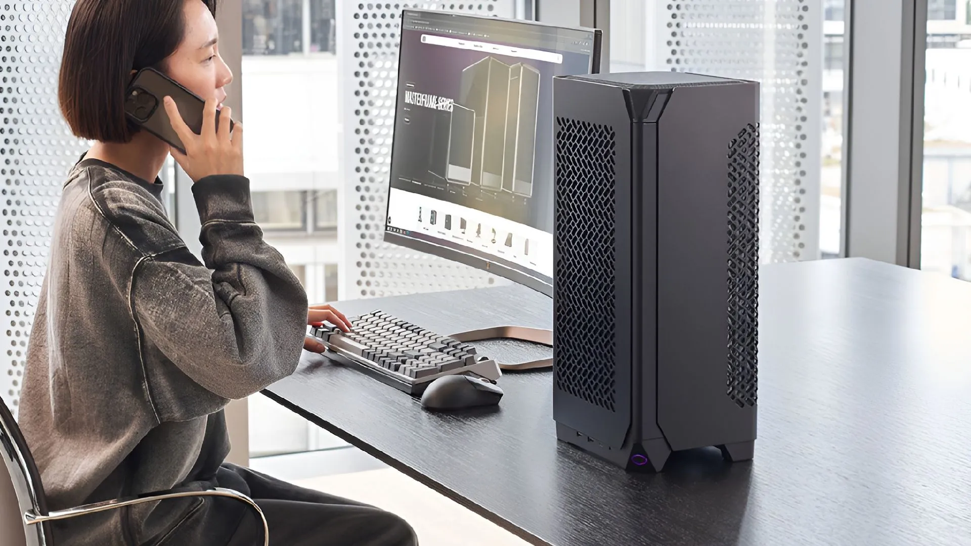 Vỏ case PC Cooler Master NCore 100 Air màu trắng với thiết kế hiện đại