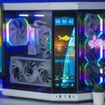 Vỏ case PC HYTE Y70 Touch cao cấp với màn hình cảm ứng, thể hiện sự cần thiết của bộ lọc bụi hiệu quả.