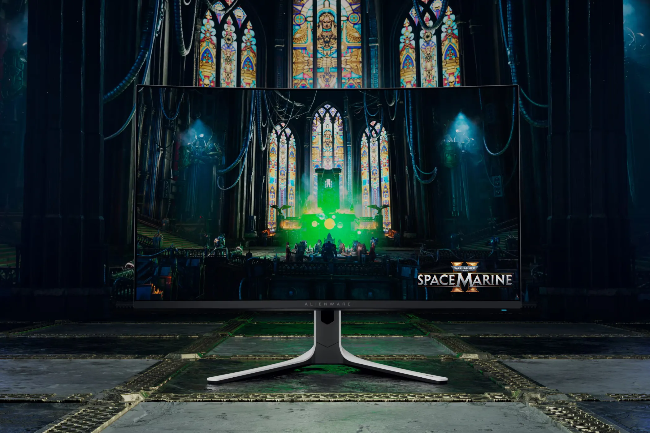 Alienware AW3225QF cong trên bàn