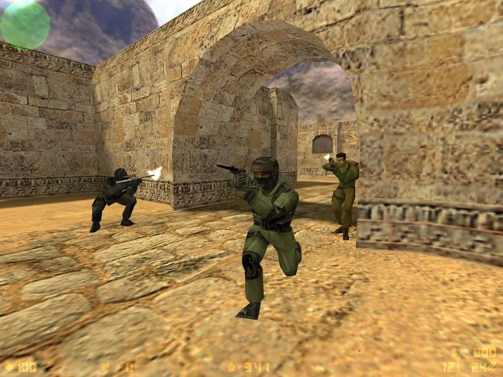 Ảnh chụp màn hình game Counter-Strike phiên bản cổ điển, cho thấy đồ họa và giao diện người chơi quen thuộc của tựa game mod huyền thoại
