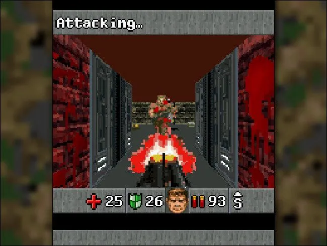Ảnh chụp màn hình game Doom RPG, một trong những tựa game 2D/3D đáng chú ý trên điện thoại phổ thông thời kỳ đầu.