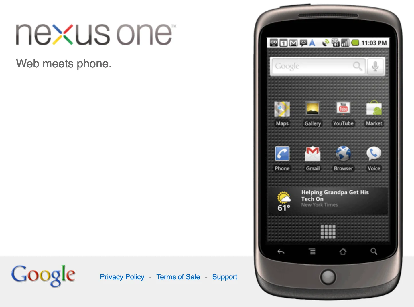 Ảnh chụp màn hình Google Web Store hiển thị điện thoại Nexus One