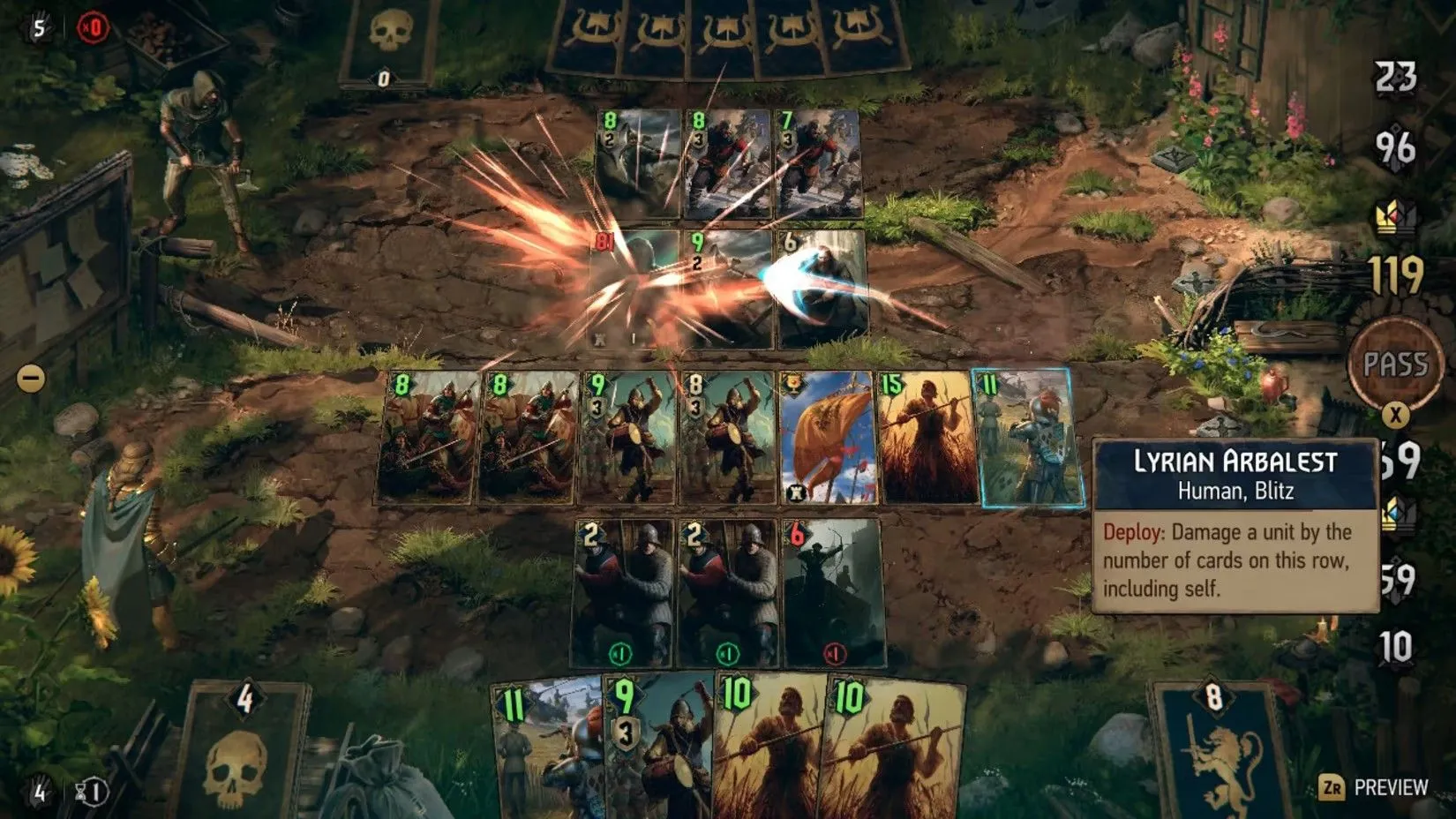 Ảnh gameplay Thronebreaker: The Witcher Tales, một spin-off chơi đơn thành công từ game thẻ bài Gwent