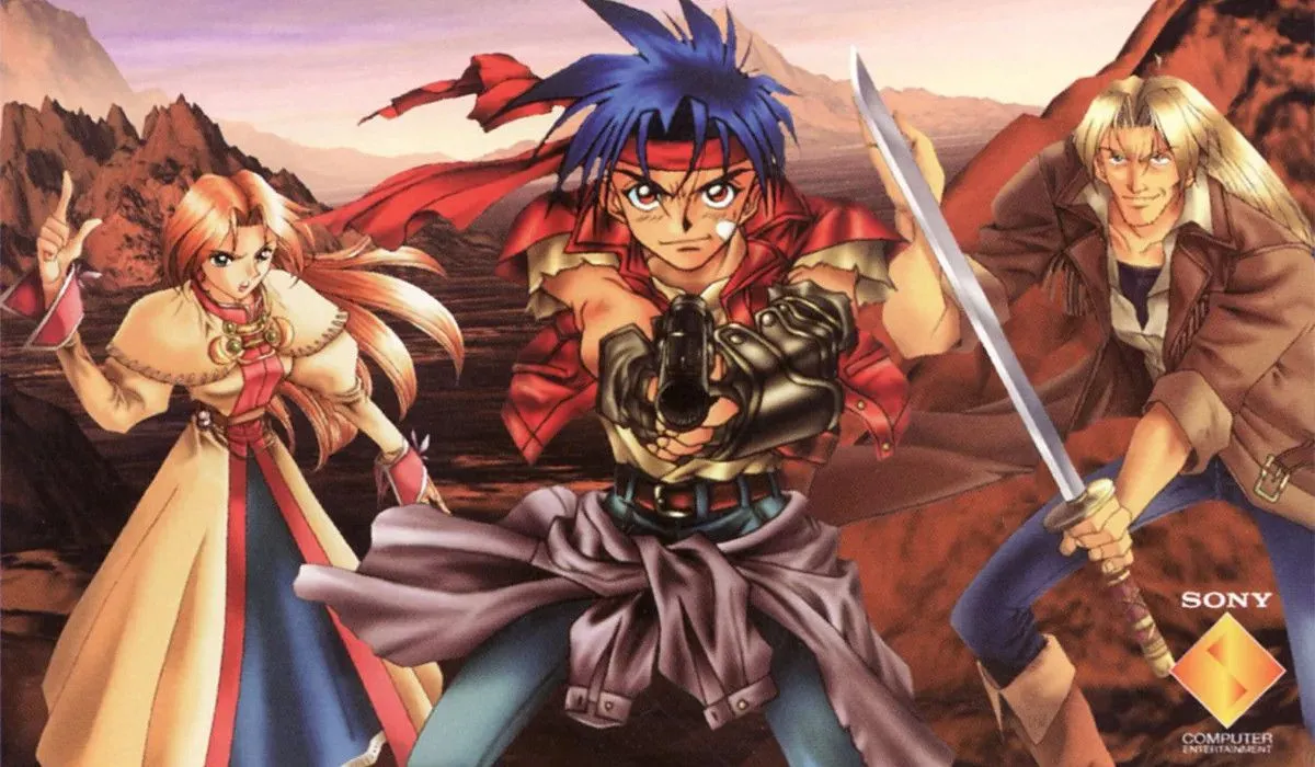 Ảnh quảng bá ba nhân vật chính từ Wild Arms.