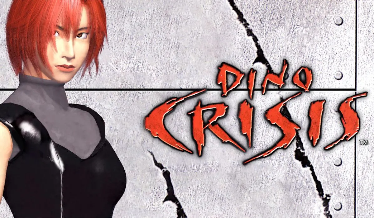 Ảnh quảng bá nhân vật chính Regina từ Dino Crisis với khủng long.