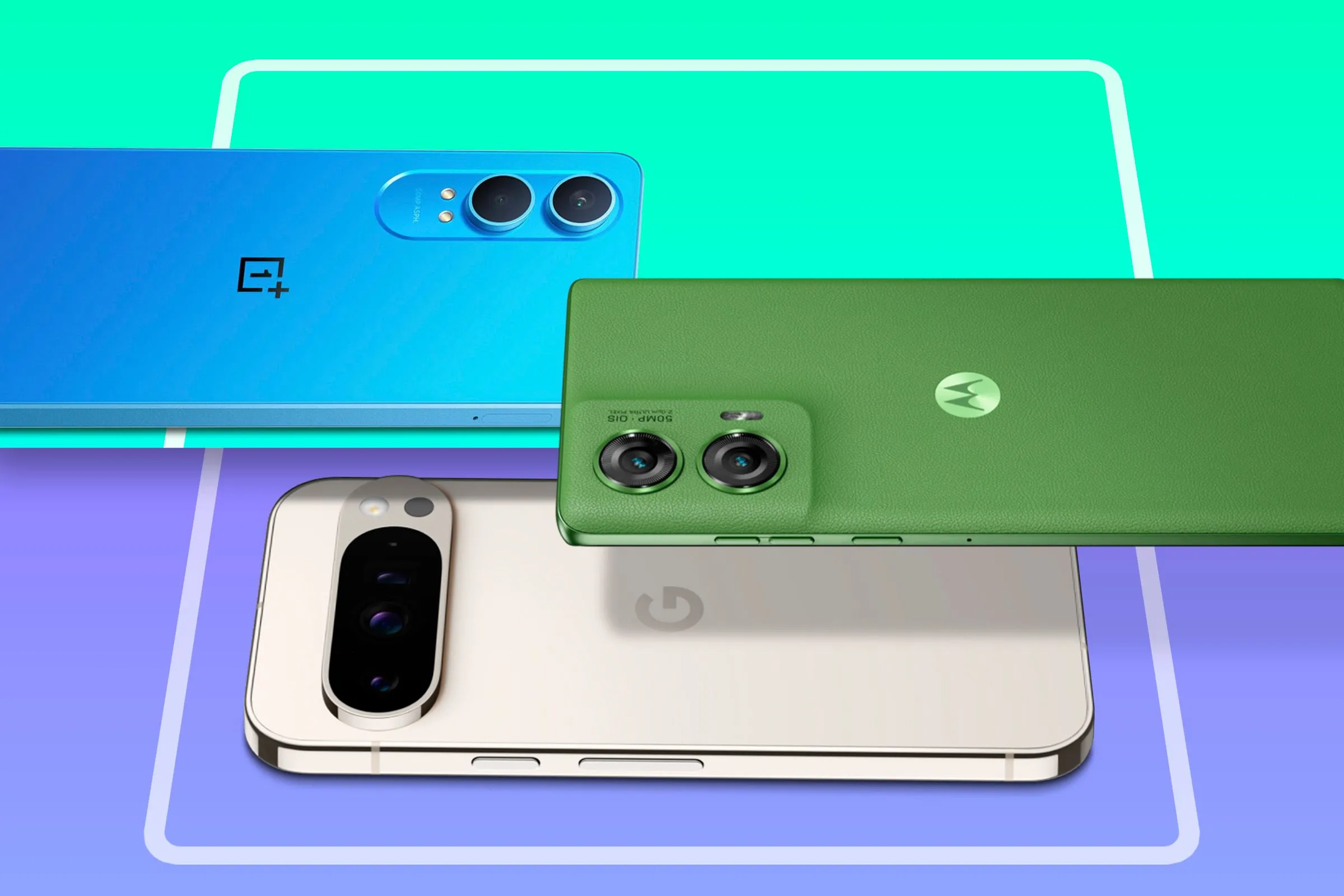 Ba chiếc điện thoại OnePlus, Google Pixel và Motorola đặt gần nhau, biểu trưng cho các thiết bị Android hoạt động dựa trên Linux.