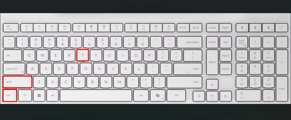 Bàn phím với các phím Ctrl, Shift và T được đánh dấu đỏ, hướng dẫn phím tắt mở tab Terminal mới trên Ubuntu.