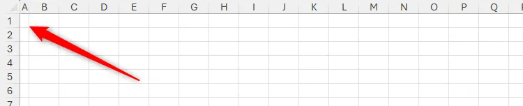 Bảng tính Excel với cột A được giảm chiều rộng, tạo thành lề trống cho trang chủ.