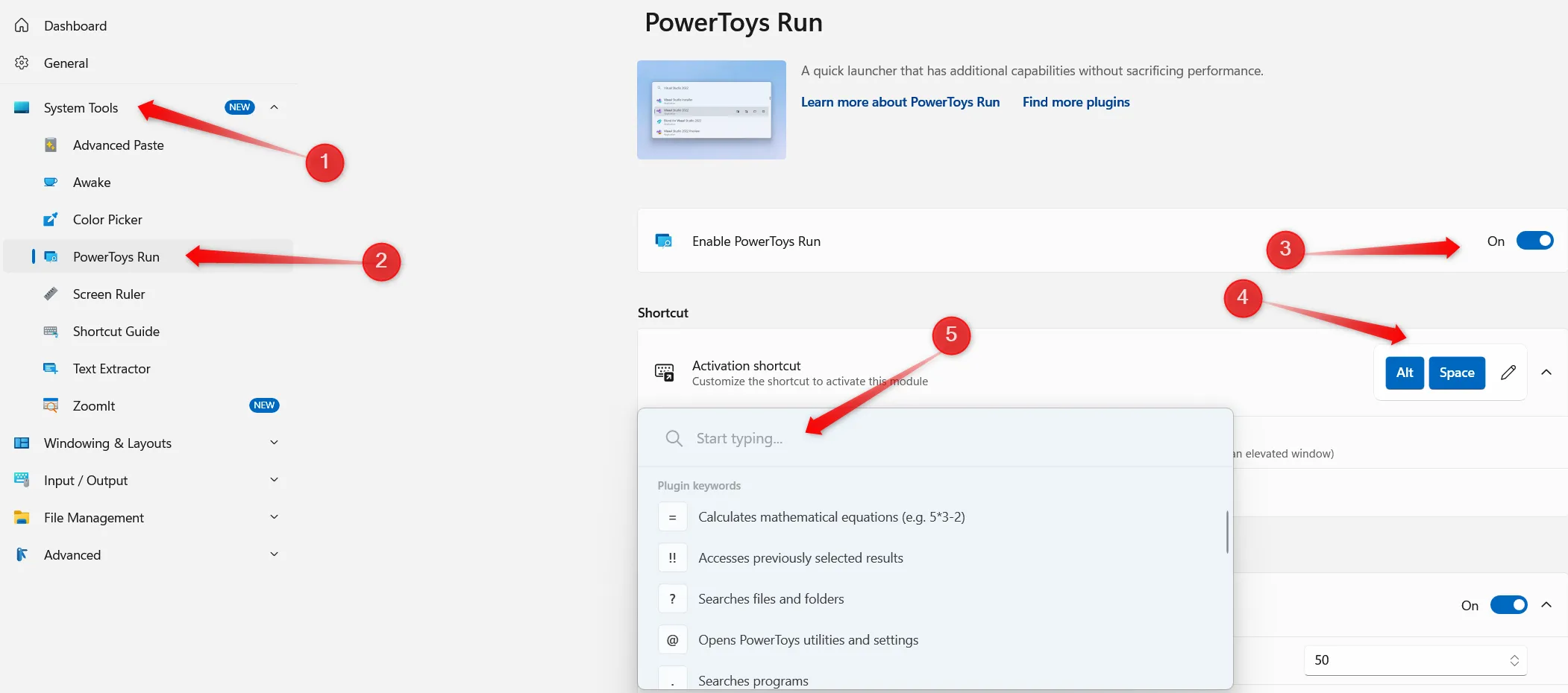 Bật và sử dụng PowerToys Run trong ứng dụng PowerToys trên Windows.