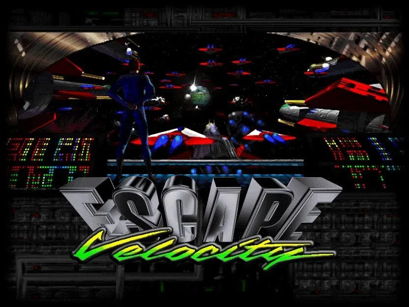 Bìa đĩa game nhập vai không gian Escape Velocity trên Macintosh