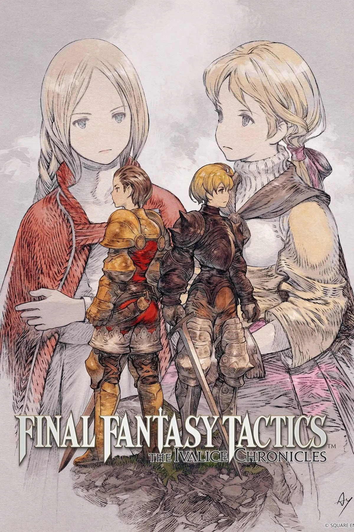 Bìa game Final Fantasy Tactics The Ivalice Chronicles với các nhân vật Ramza và Delita đứng trước bối cảnh chiến tranh và vương quốc Ivalice.
