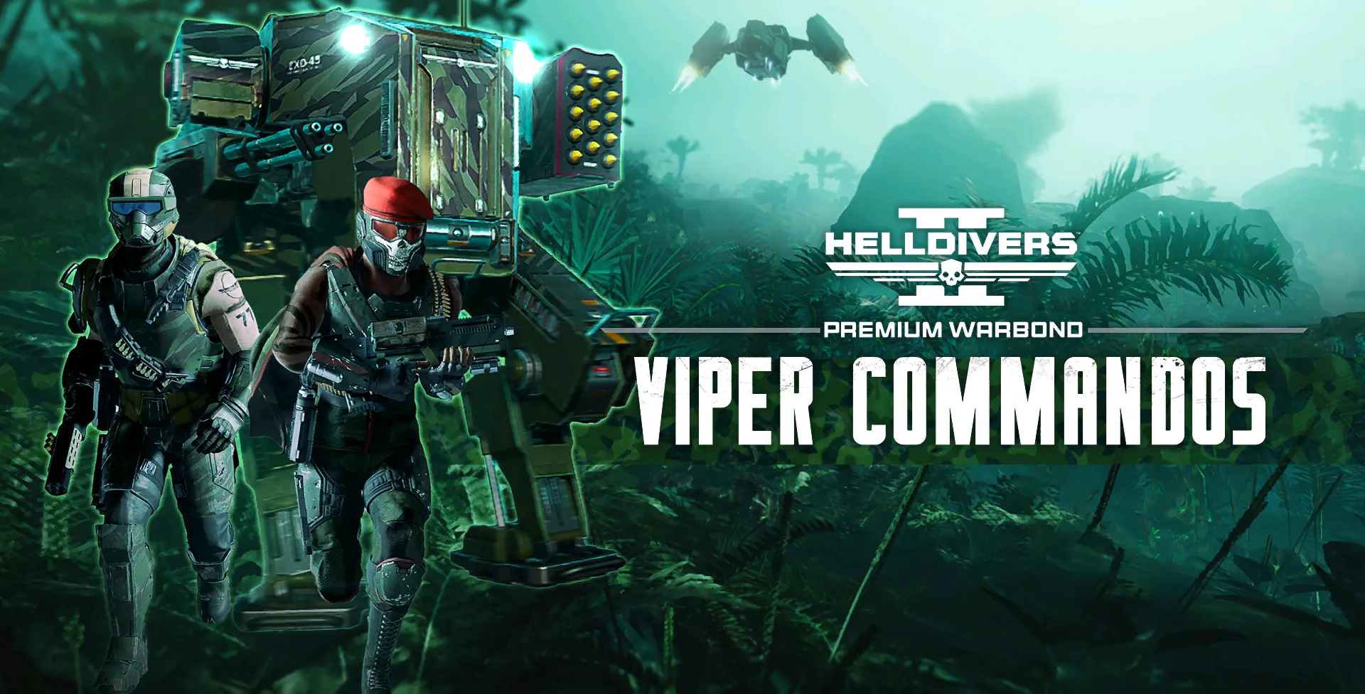 Bìa minh họa Warbond Viper Commandos trong Helldivers 2, nổi bật với trang phục chiến đấu chuyên nghiệp và tinh thần biệt kích.