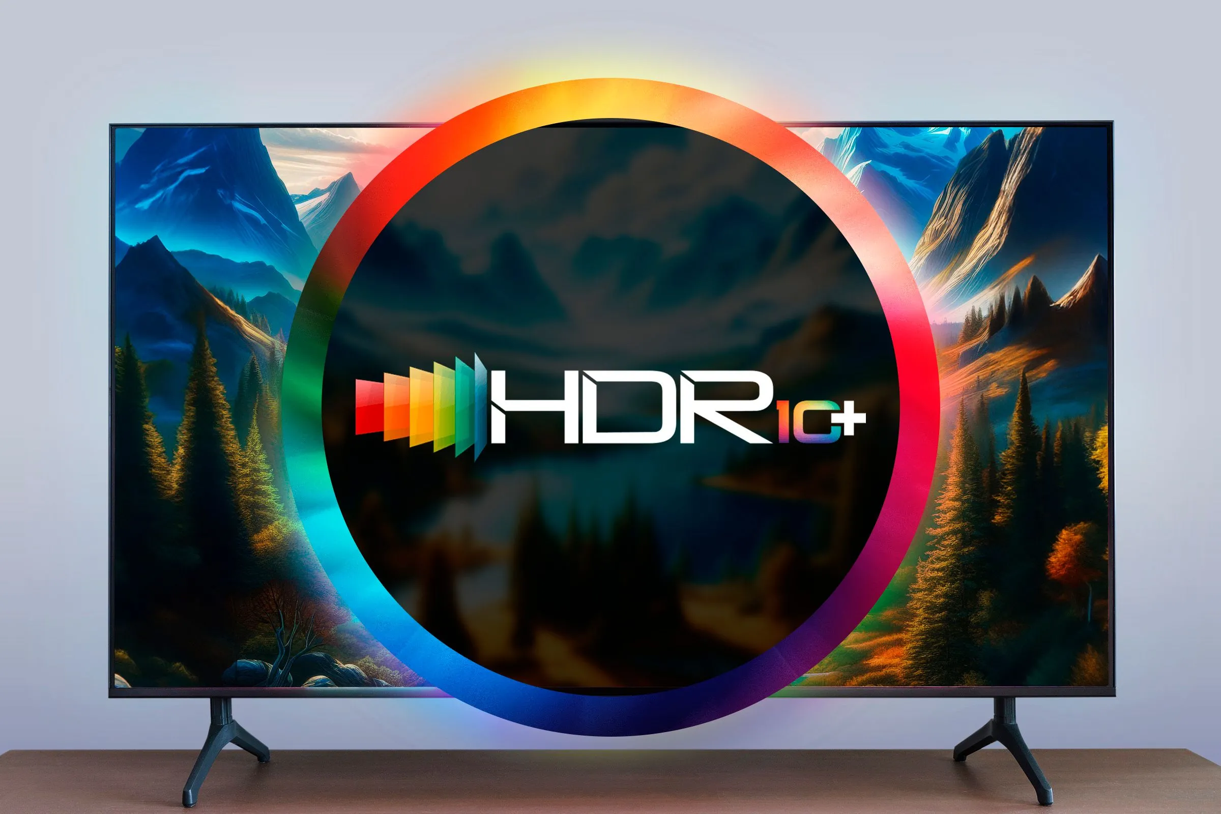 Biểu tượng HDR10+ với TV và vòng tròn màu