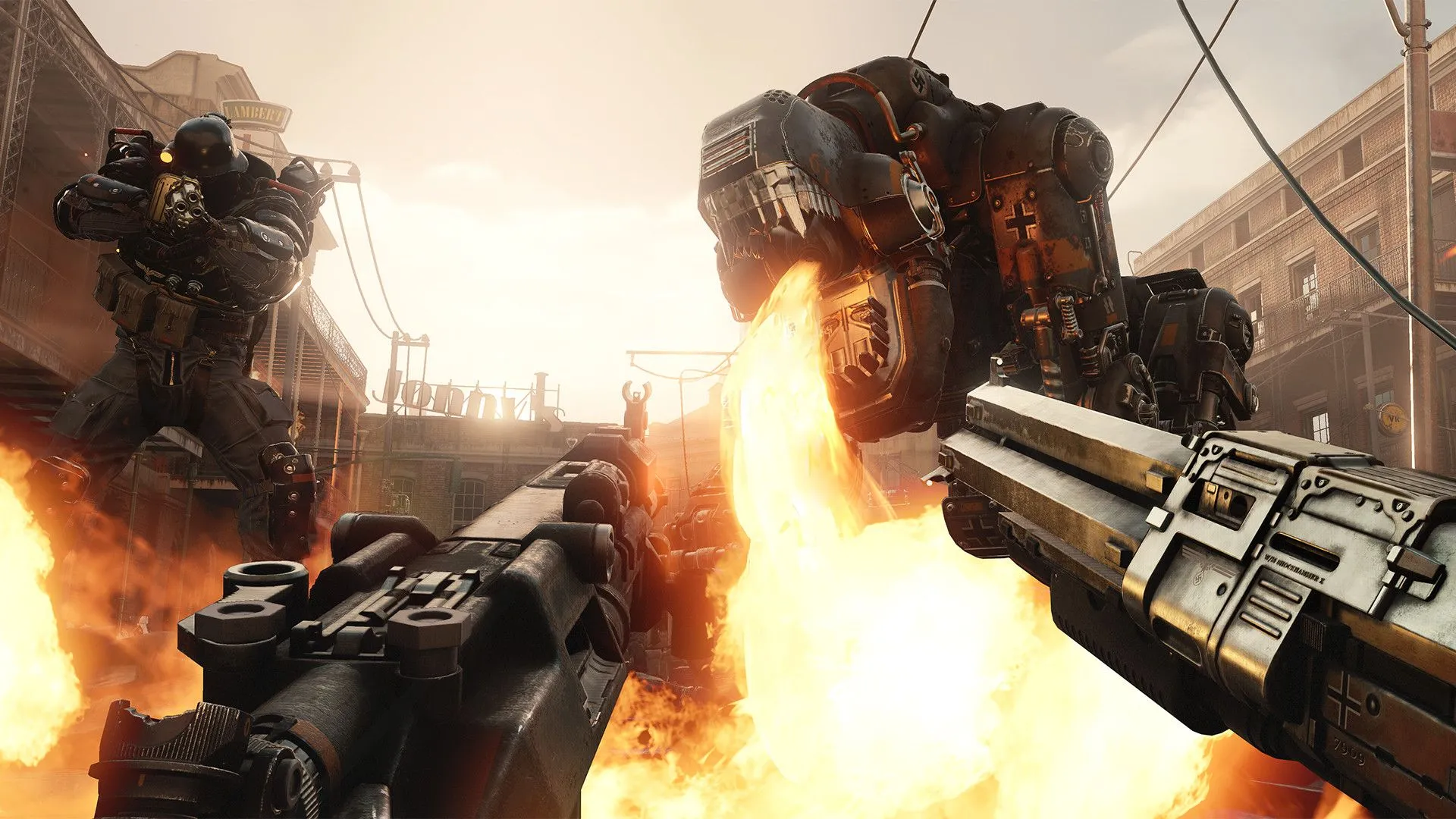 B.J. Blazkowicz trong Wolfenstein II: The New Colossus, đối mặt với độ khó Mein Leben đầy khắc nghiệt.