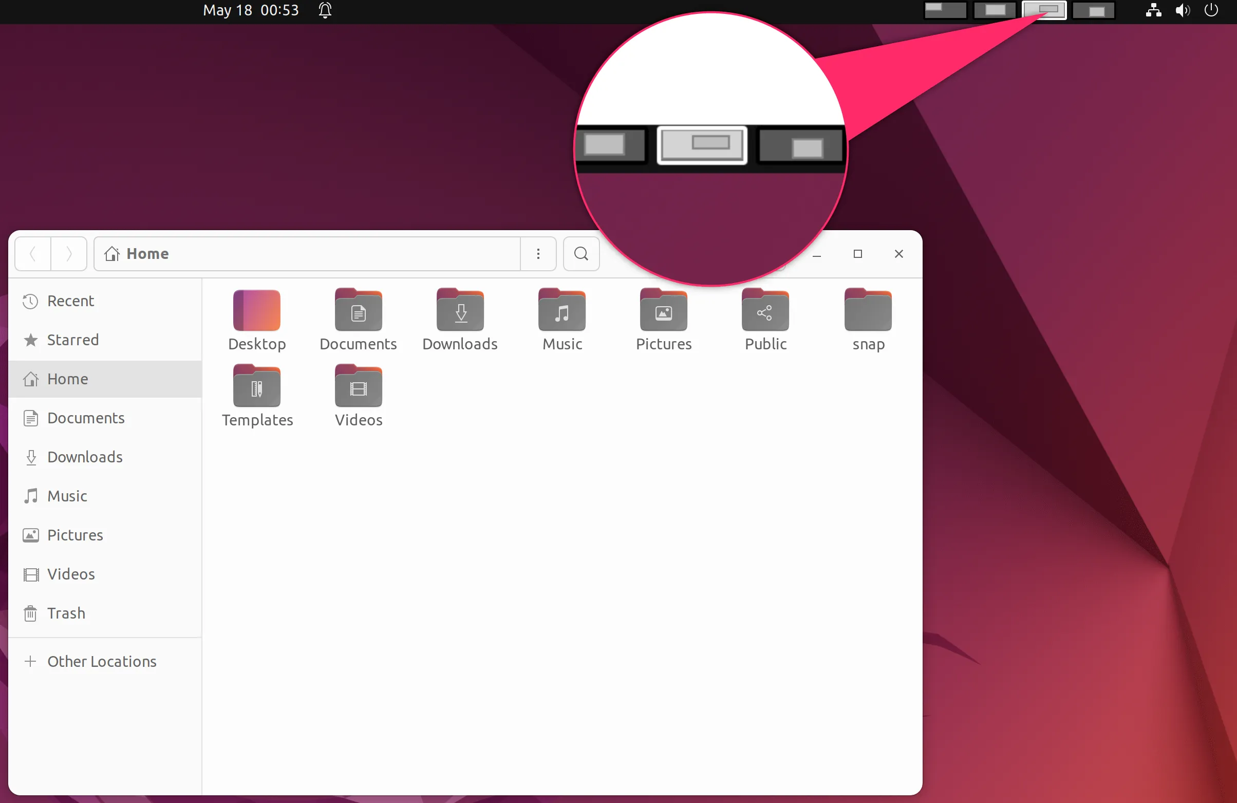 Bộ chuyển đổi màn hình nền ảo trên bảng điều khiển Ubuntu