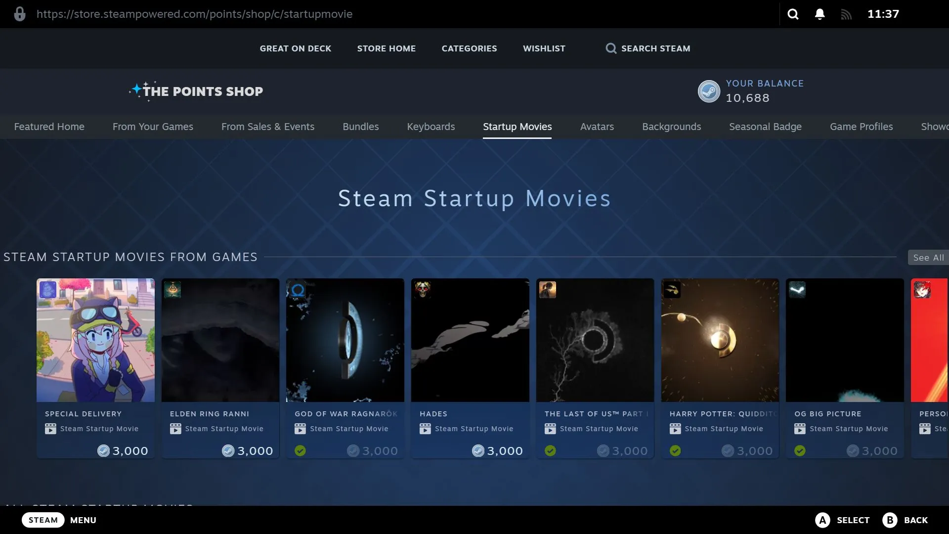 Bộ sưu tập các video khởi động Steam đa dạng trong Cửa hàng Điểm Steam