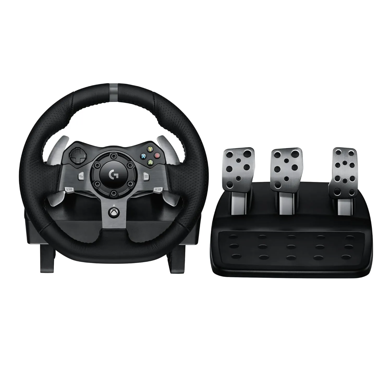 Bộ vô lăng Logitech G920 Driving Force và bàn đạp, phiên bản dành cho Xbox và PC, là lựa chọn phổ biến cho người hâm mộ đua xe ảo.