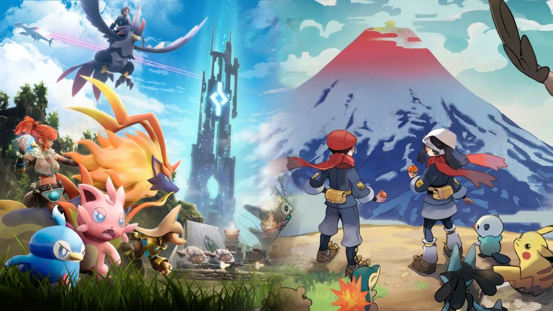 Các nhân vật Pals trong Palworld và huấn luyện viên Pokémon Arceus