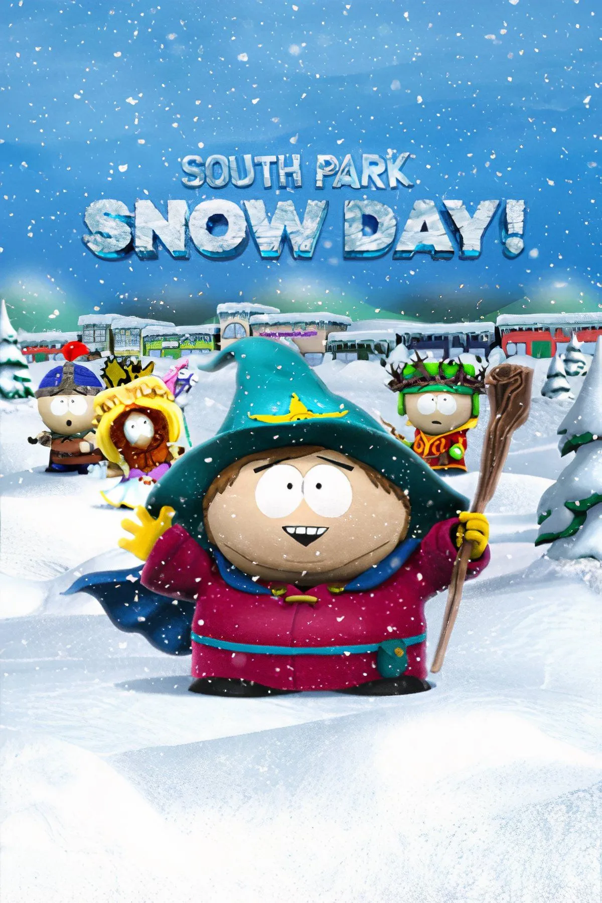 Các nhân vật South Park quen thuộc trong tạo hình 3D chiến đấu trong bối cảnh tuyết rơi, thể hiện phong cách đồ họa mới của game South Park Snow Day!.