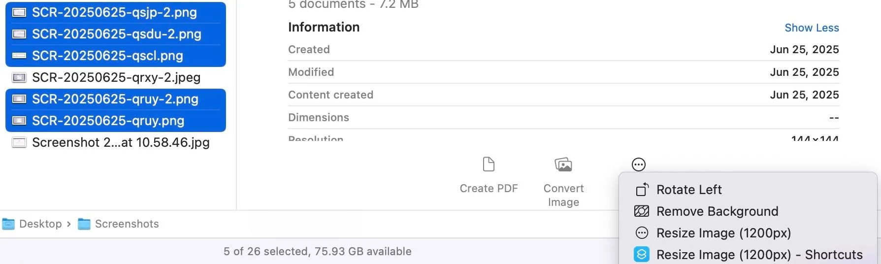 Các Tác vụ nhanh xuất hiện trong khung Xem trước của ứng dụng Finder macOS.
