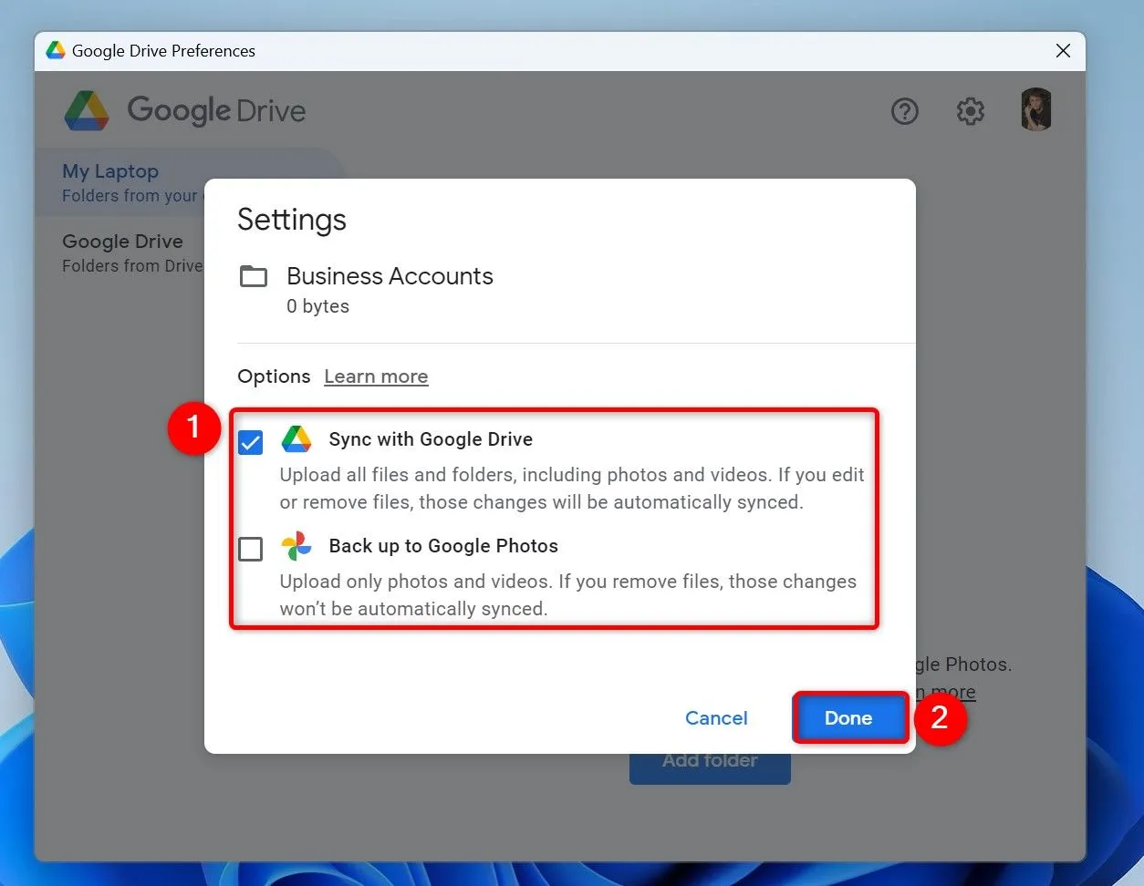 Các tùy chọn tải lên: Google Drive hoặc Google Photos