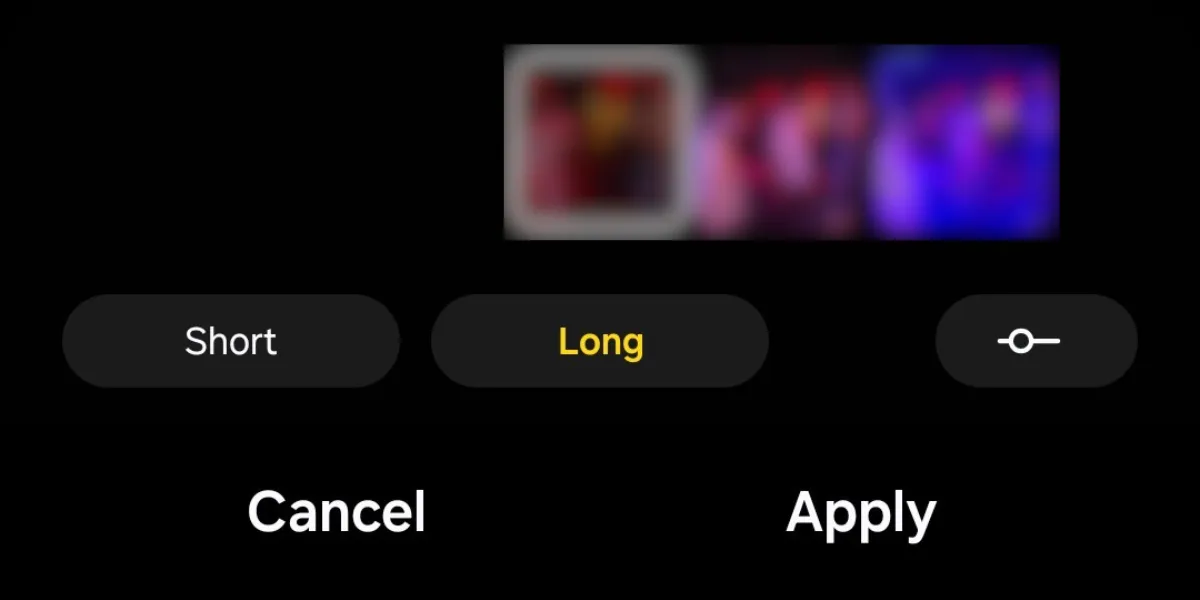 Các tùy chọn thời lượng video (Ngắn, Dài, Tùy chỉnh) trong tính năng Auto Trim của Galaxy S25.