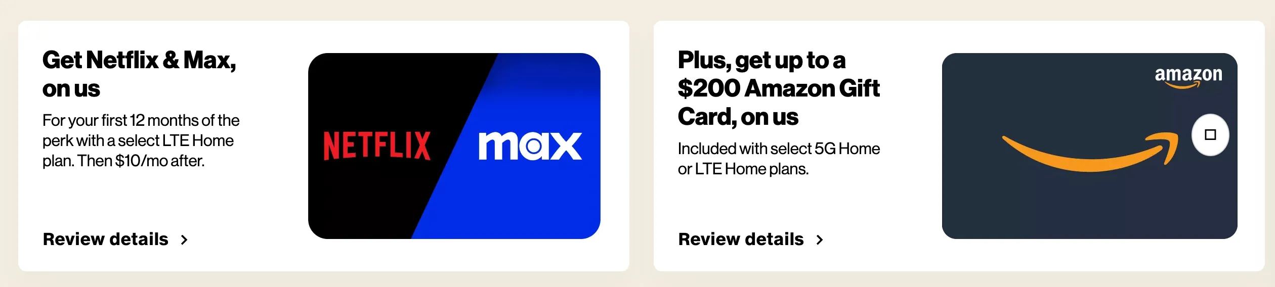 Các ưu đãi của Verizon bao gồm Netflix, Max và thẻ quà tặng Amazon khi đăng ký gói cước