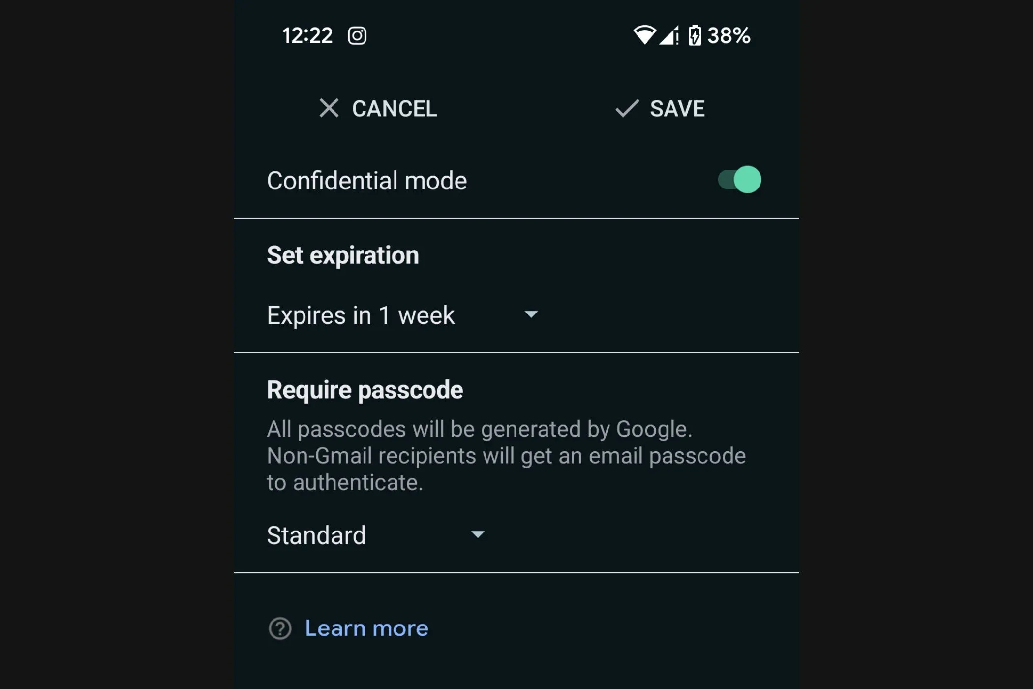 Cài đặt chế độ bảo mật Gmail với tùy chọn ngày hết hạn và mật mã SMS