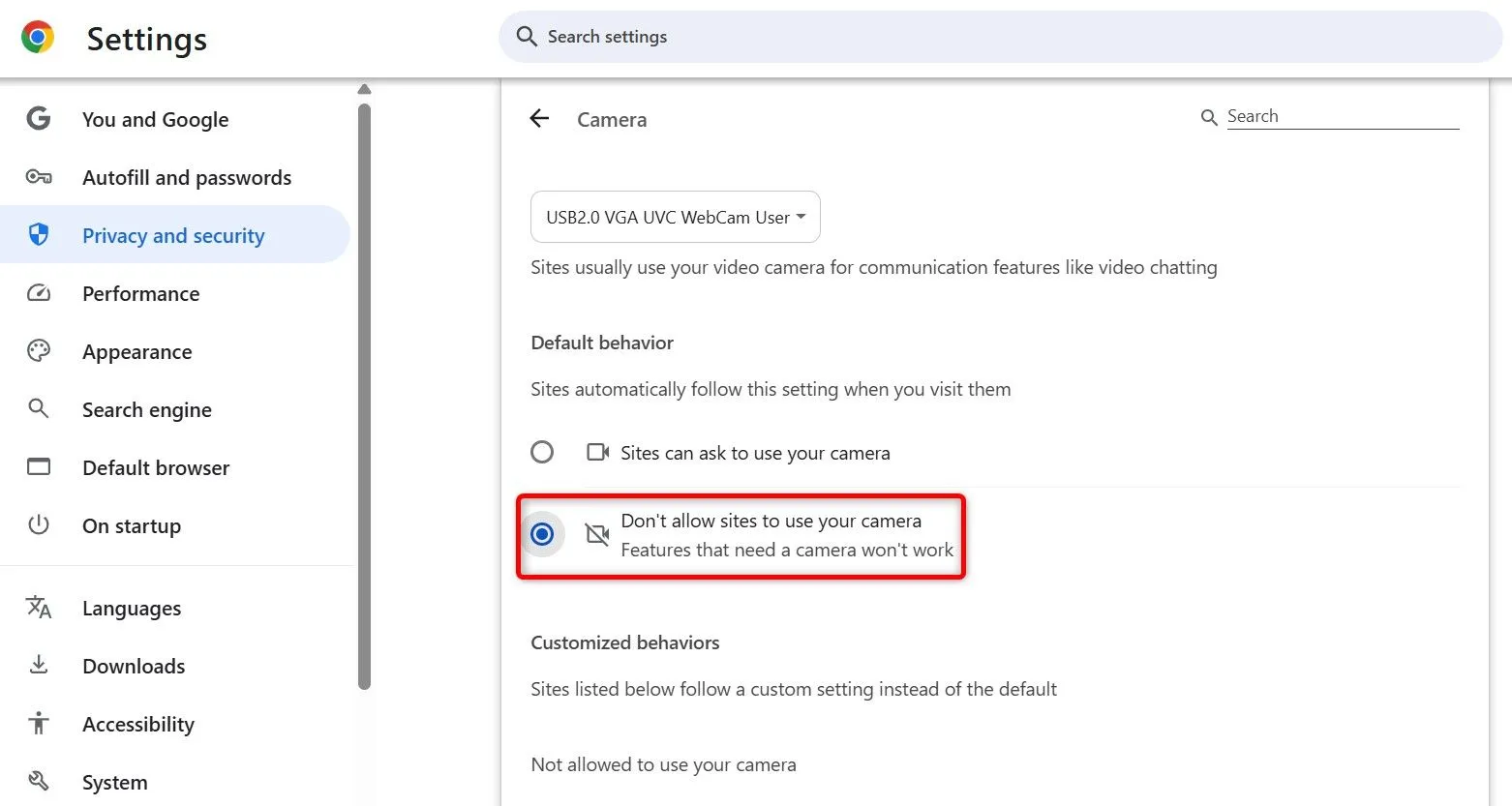 Cài đặt quyền truy cập camera và micro trên trình duyệt Google Chrome.