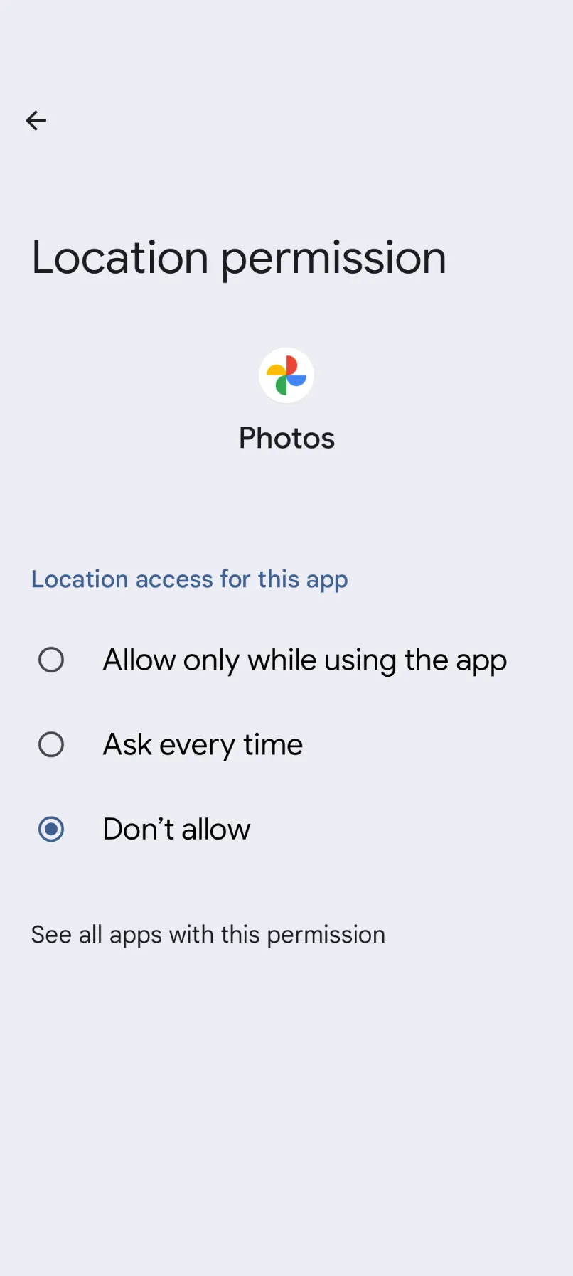 Cài đặt và quản lý quyền vị trí cho ứng dụng Google Photos trên Android