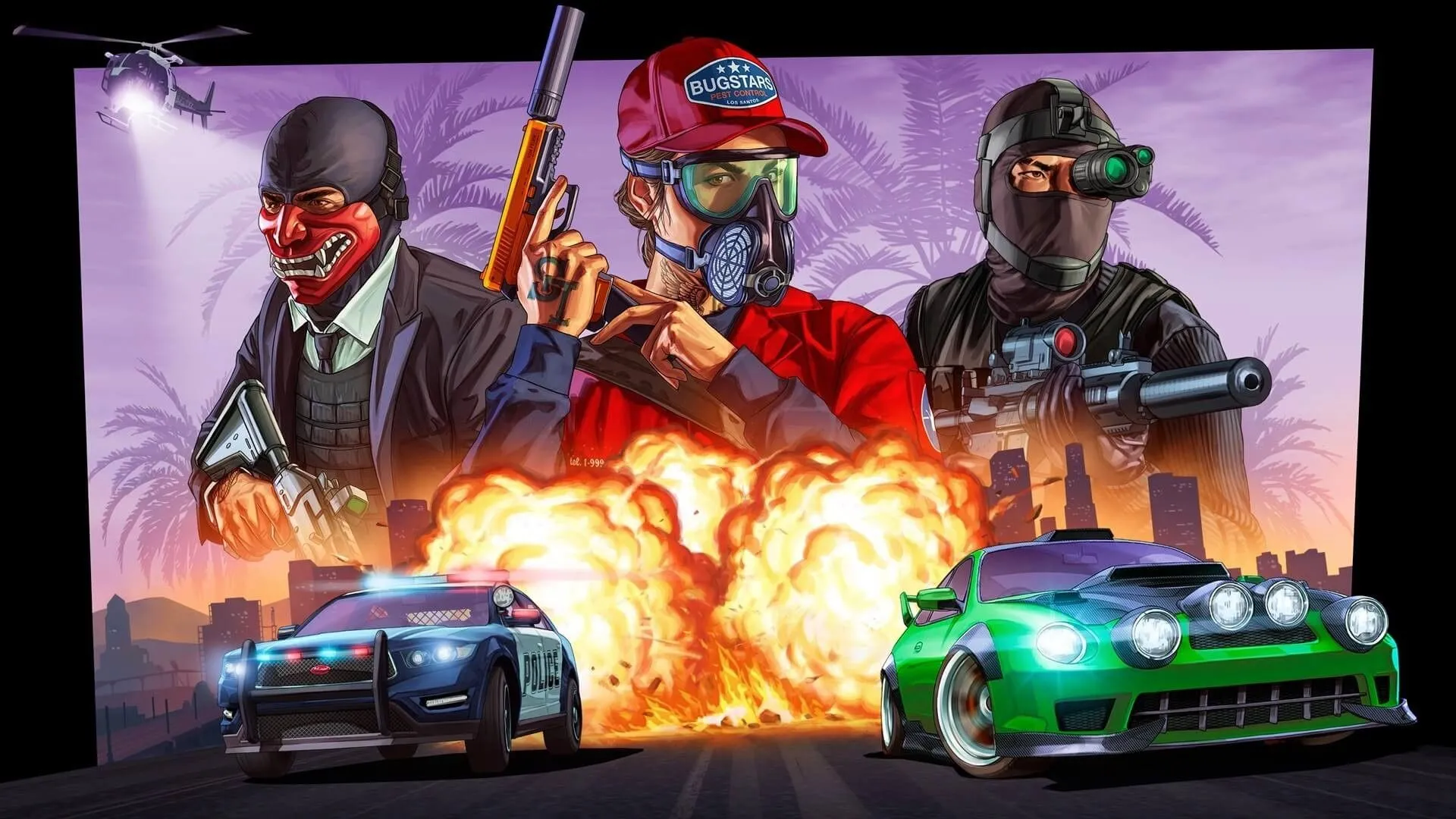 Cảnh game GTA Online với nhiều người chơi và phương tiện, minh họa hạn chế của Linux với một số game multiplayer
