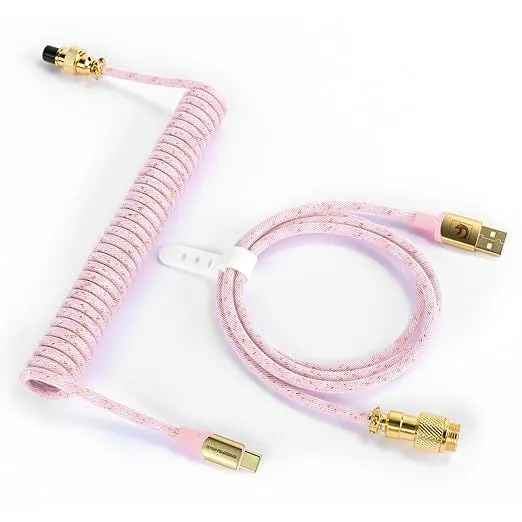Cáp bàn phím cuộn tùy chỉnh ATTACK SHARK USB-C sang A màu hồng