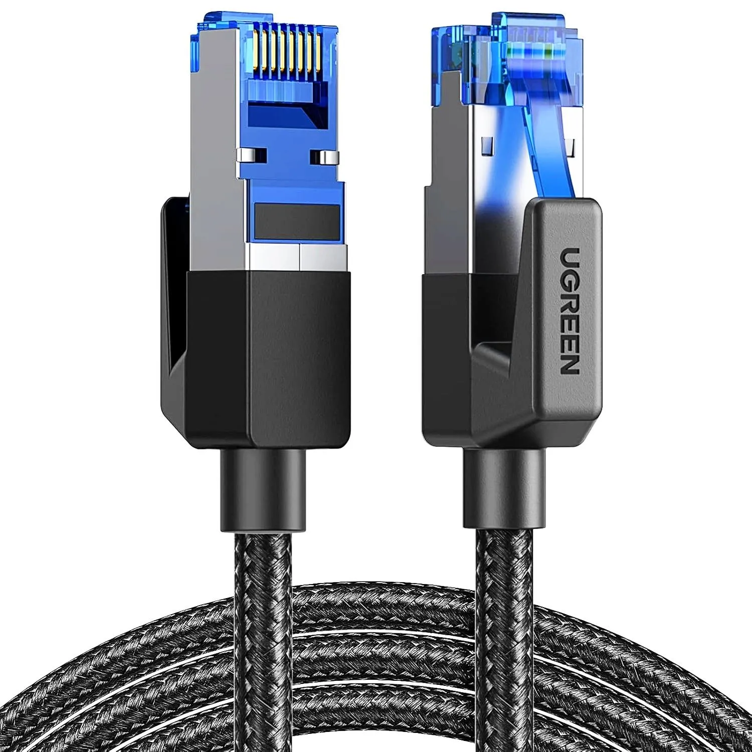 Cáp mạng Ethernet UGREEN Cat 8 10FT với vỏ bện bền bỉ, sẵn sàng cho kết nối internet tốc độ cao.