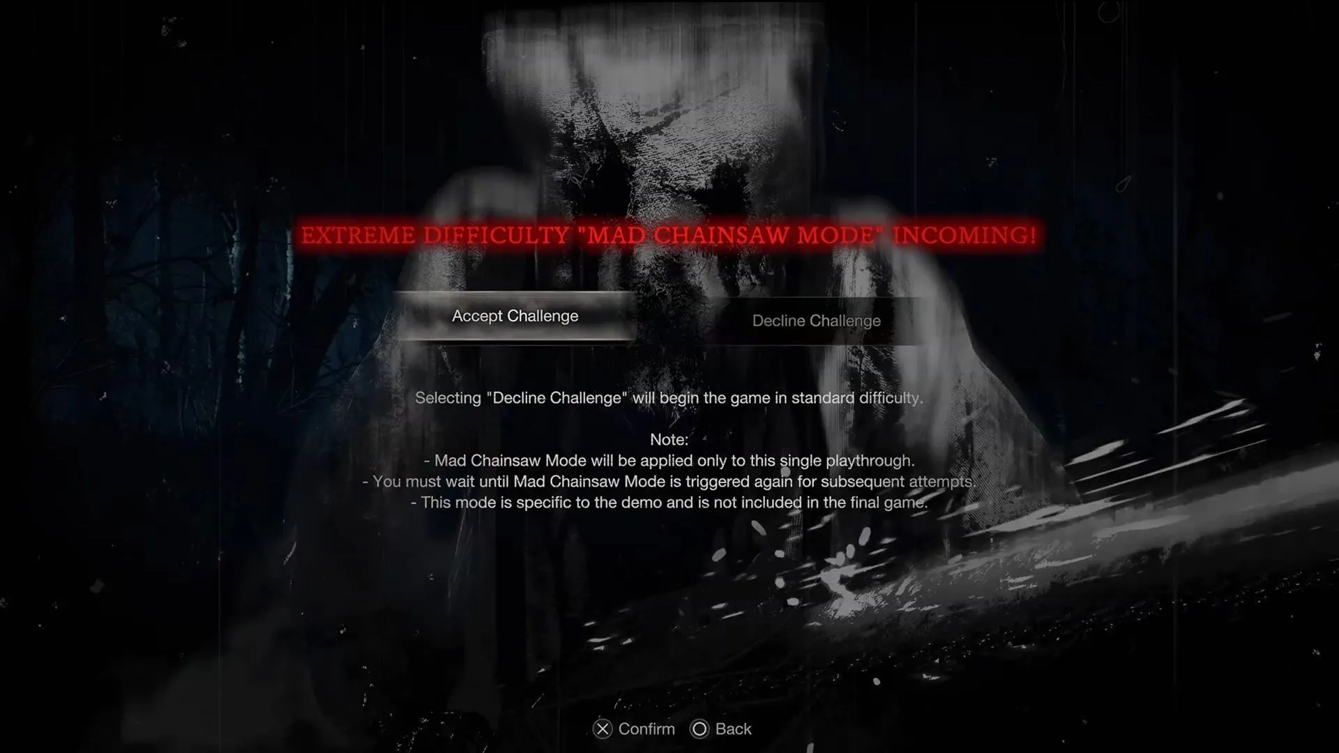 Chế độ Mad Chainsaw từ bản demo Resident Evil 4 (2023), cho thấy gameplay căng thẳng và độ khó cao