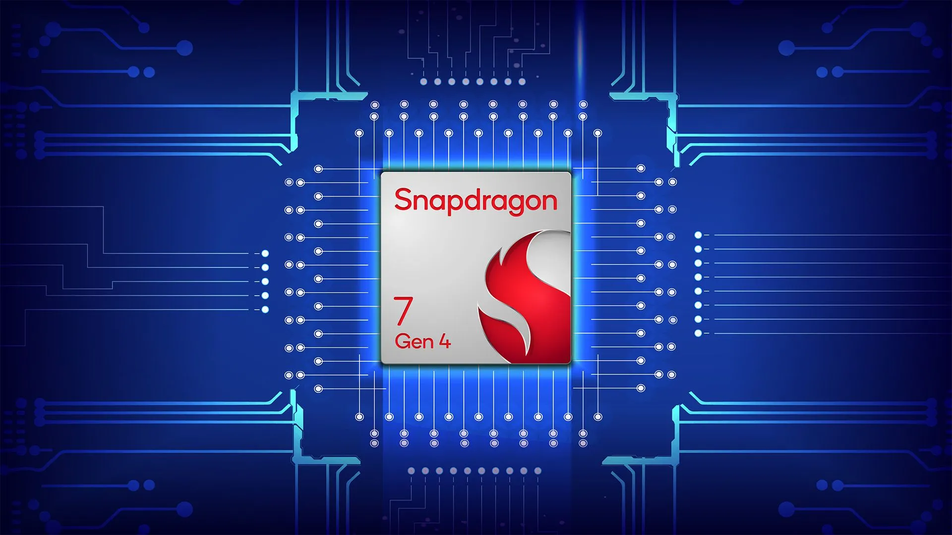 Chip Snapdragon 7 Gen 4 đặt trên một bo mạch chủ điện thoại, thể hiện sức mạnh xử lý