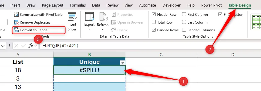 Chọn Convert To Range từ tab Table Design trong Excel