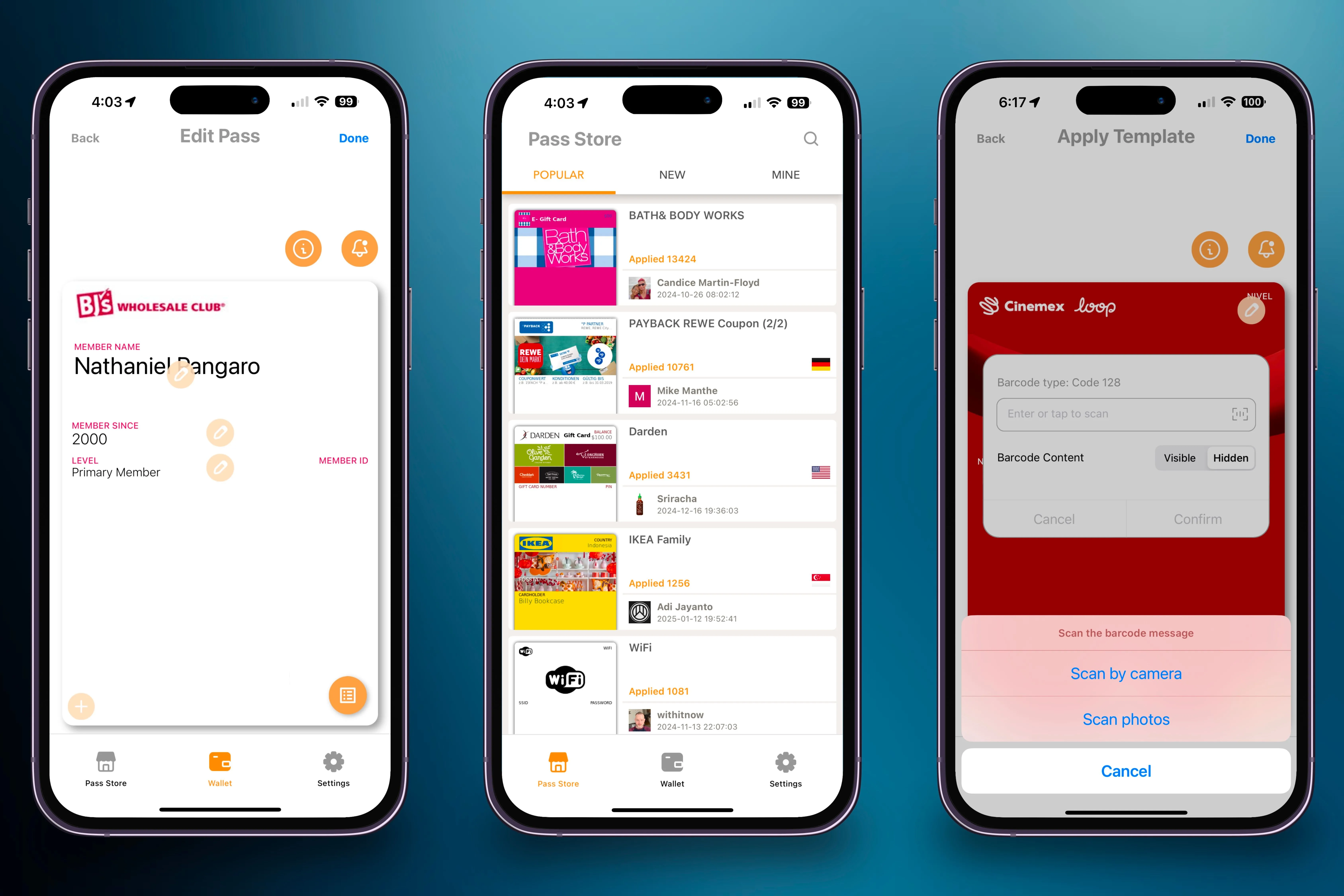 Chọn mẫu thẻ từ Pass Store và nhập thông tin cá nhân vào ứng dụng Pass2U Wallet.