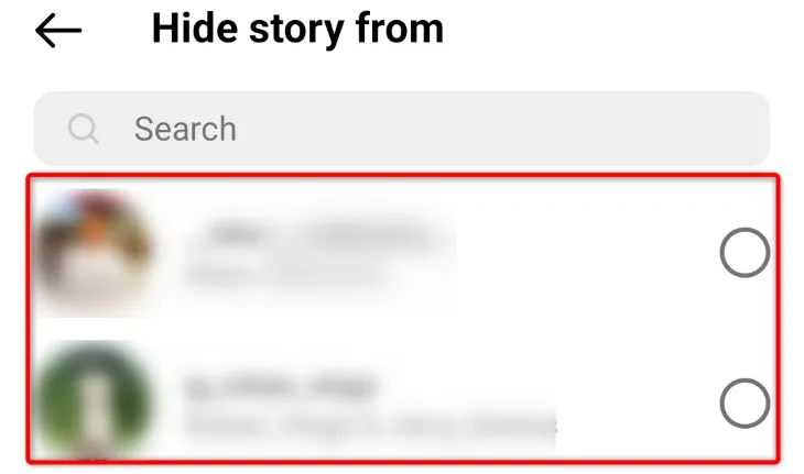 Chọn những người bạn muốn ẩn Story.