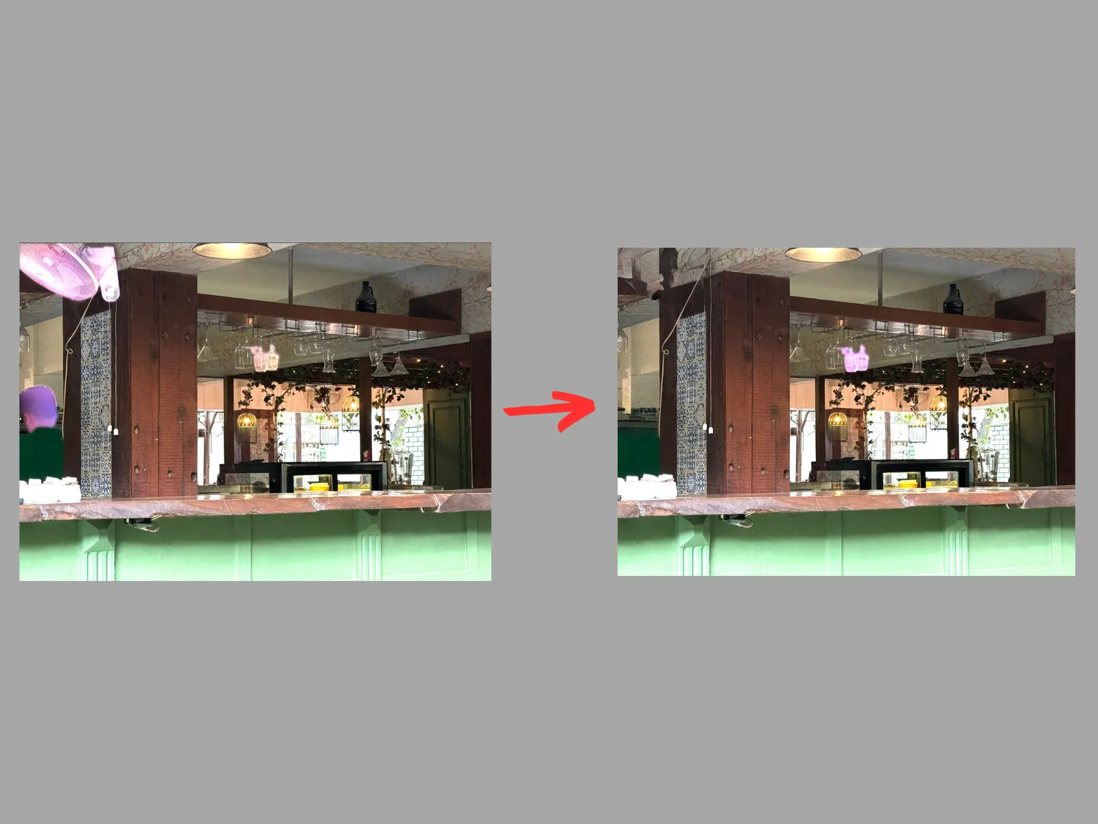Clean Up loại bỏ các yếu tố không mong muốn dựa trên gợi ý tự động trong ảnh