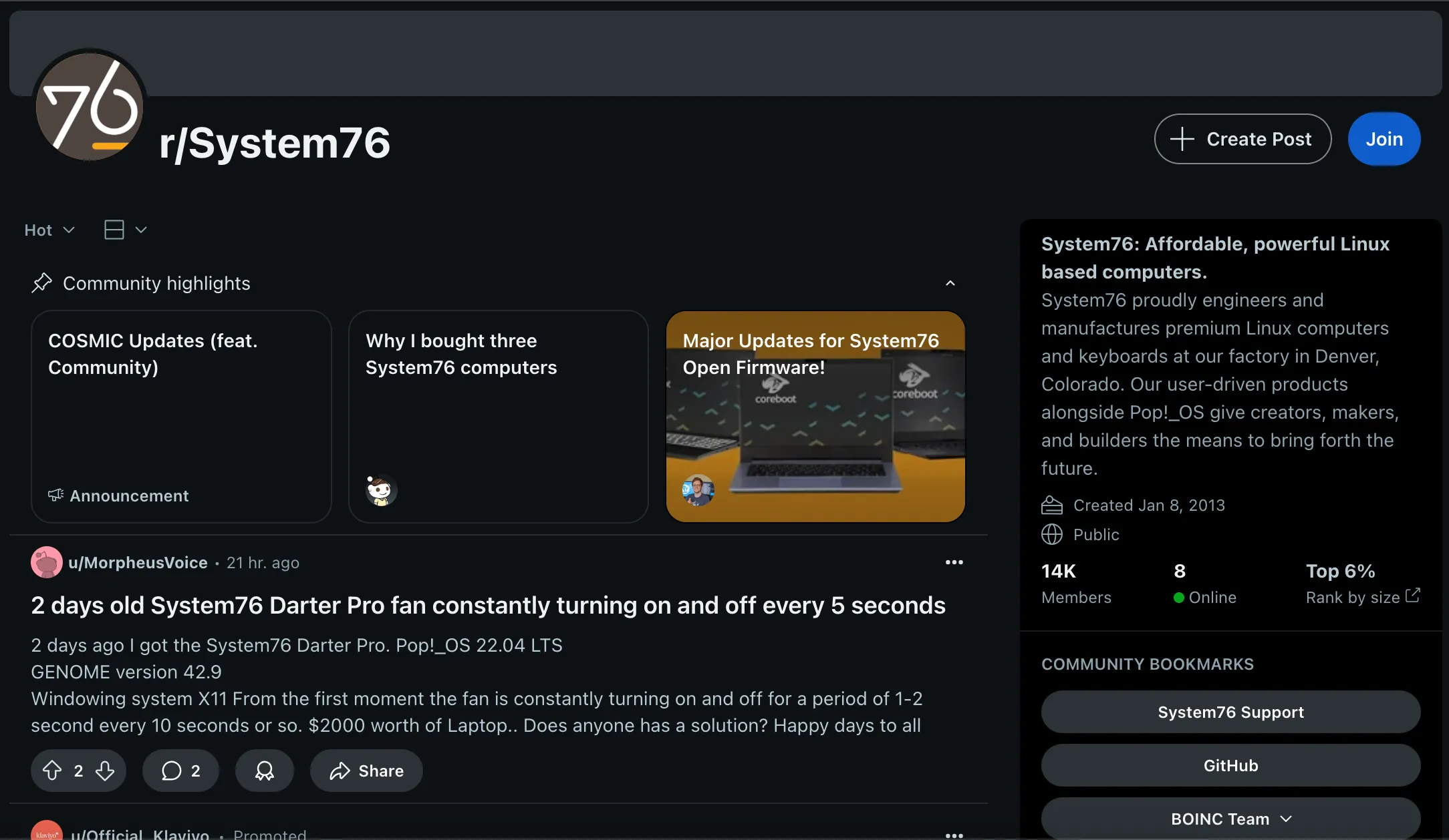 Cộng đồng System76 trên Reddit