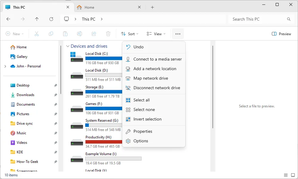 Cửa sổ File Explorer (Quản lý tệp) trên Windows 11 với tính năng duyệt theo tab và giao diện hiện đại, nâng cao hiệu quả làm việc.
